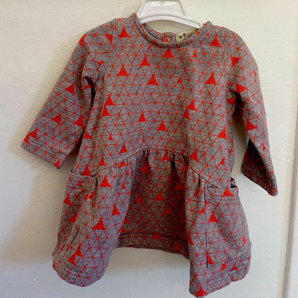 6-12mos graphic print cotton long sleeve girls dress